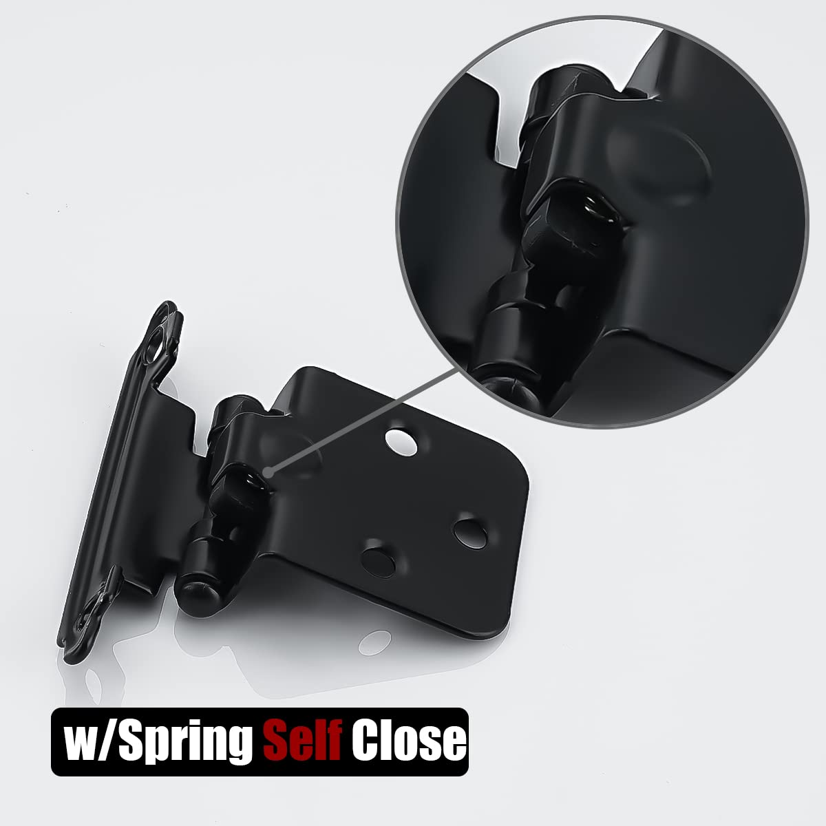 JQK 1/2 Inch Overlay Cabinet Door Hinges Black, 20 Pack 10 Pairs Flush Face Mount Cupboard Self-Closing Kitchen Cabinet Hinges with Door Bumper, CH200-BK-P20 - Image 6