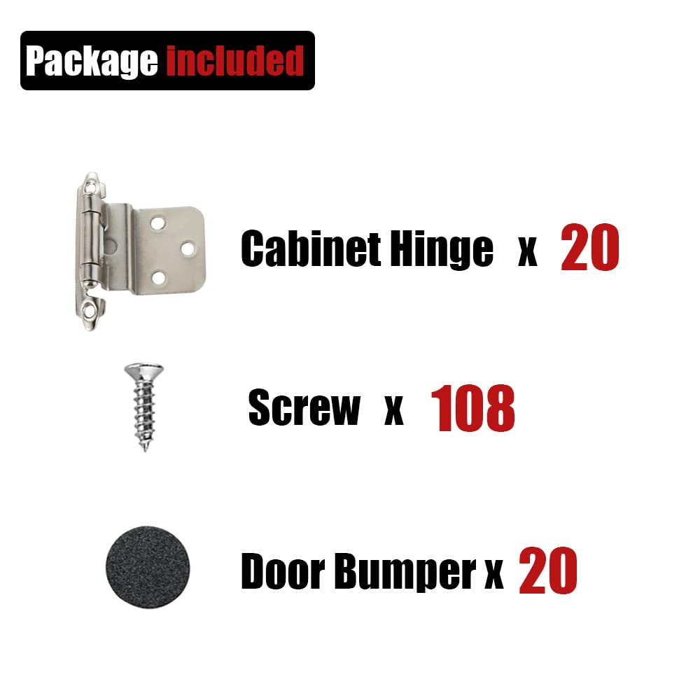 JQK 3/8 Inch Inset Cabinet Door Hinges Satin Nickel, 4 Pack 2 Pairs Flush Face Mount Cupboard Self-Closing Kitchen Cabinet Hardware Hinges with Door Bumper, CH201-SN-P20 - Image 4