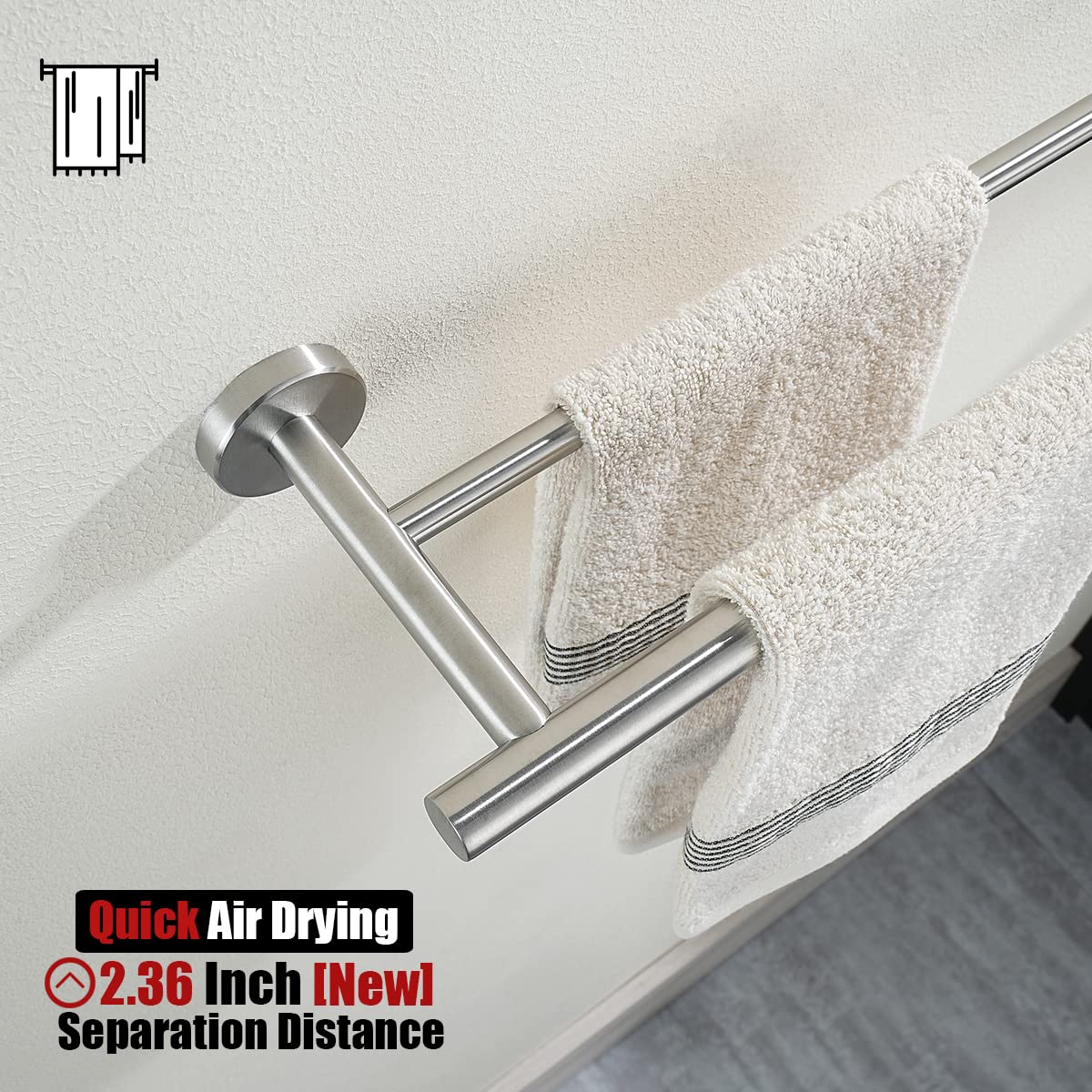 JQK Double Towel Bar, 15 Inch 304 Stainless Steel Thicken 0.8mm Towel Rack Holder for Bathroom Washcloths and Hand Towels, Brushed Wall Mount, Useable Length 12 Inch, TB100L12-BN - Image 6