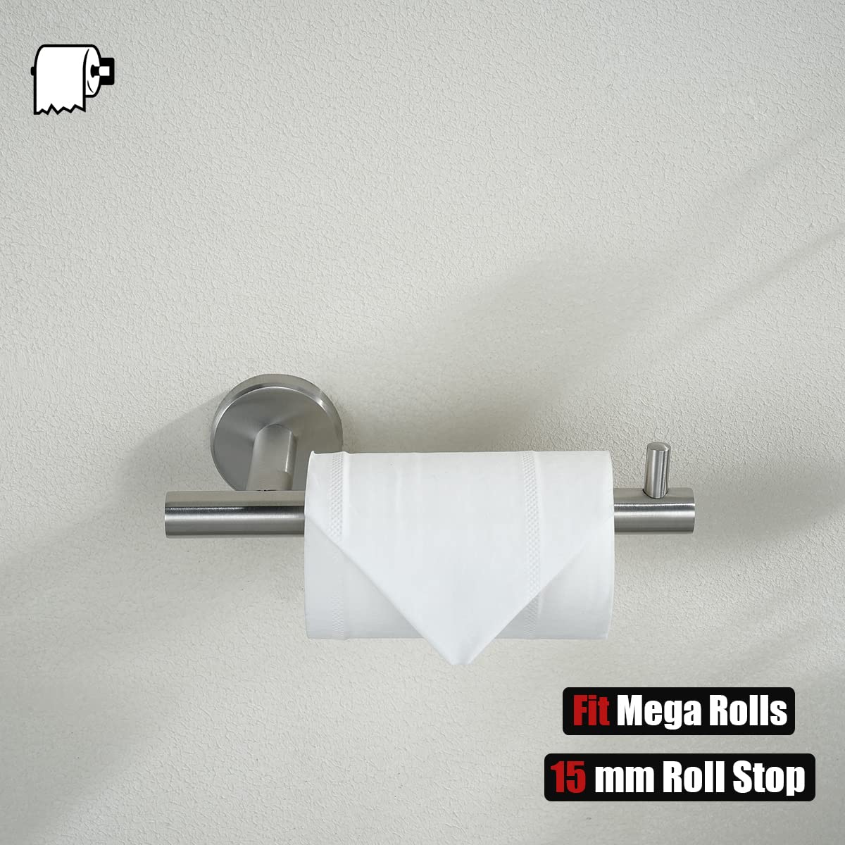JQK Bath Hardware Towel Bar Accessory Set, 5-Piece Bathroom Accessories Fixtures Set Brushed Finished Wall Mount Includes 24" Towel Bar, 9" Hand Towel Bar, Toilet Paper Holder, Robe Hook x2, BAS105-BN - Image 8