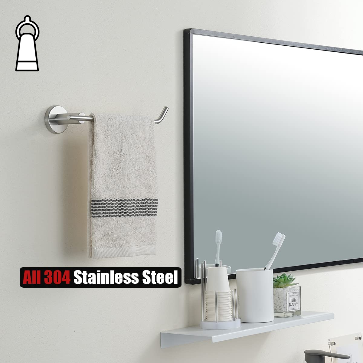 JQK Bath Hardware Towel Bar Accessory Set, 5-Piece Bathroom Accessories Fixtures Set Brushed Finished Wall Mount Includes 24" Towel Bar, 9" Hand Towel Bar, Toilet Paper Holder, Robe Hook x2, BAS105-BN - Image 9