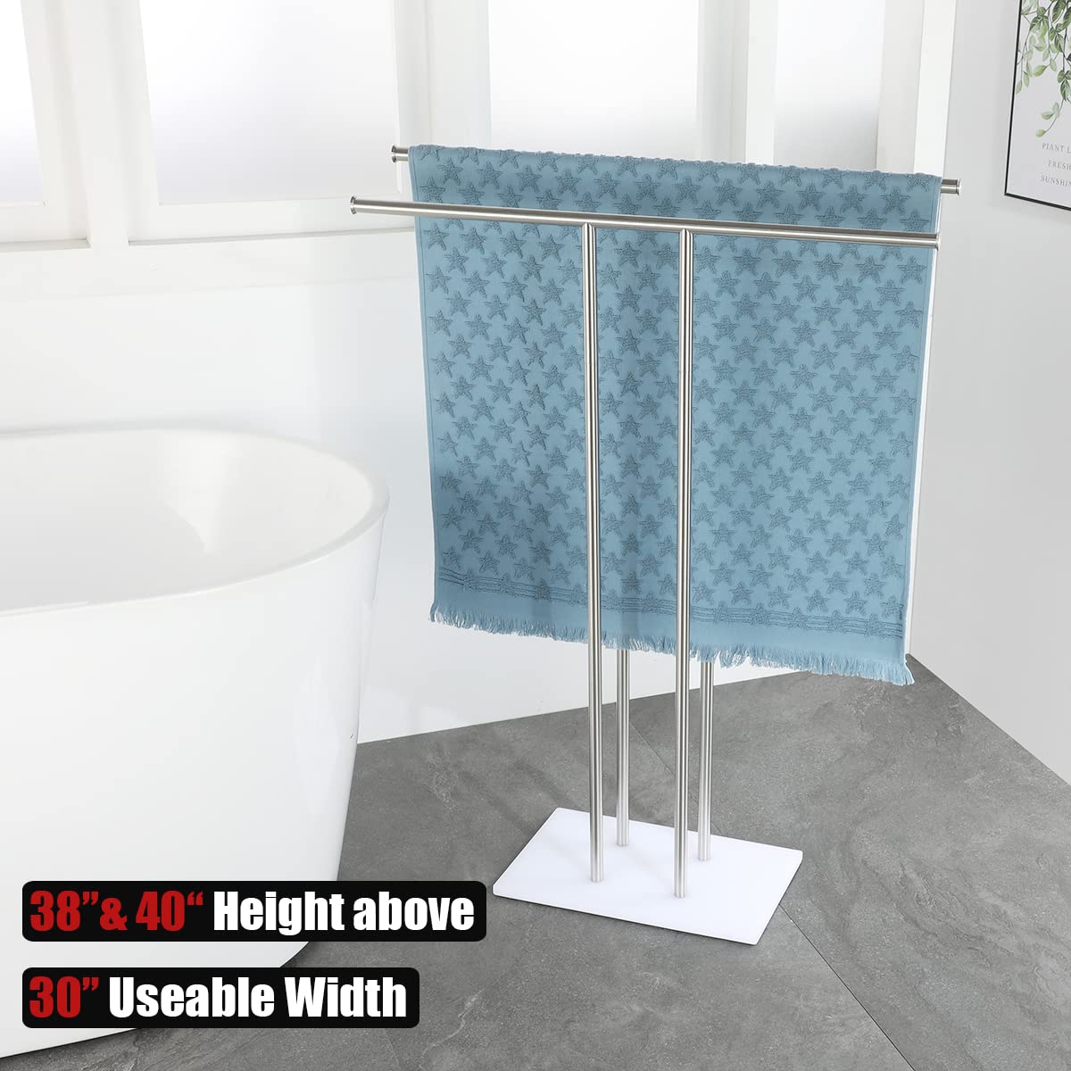 JQK Bath Towel Holder Stand Brushed, 30 Inch Free Standing Double Towel Rack Shelf for Bathroom Floor, Brushed Steel, BTH100L30-WN - Image 3