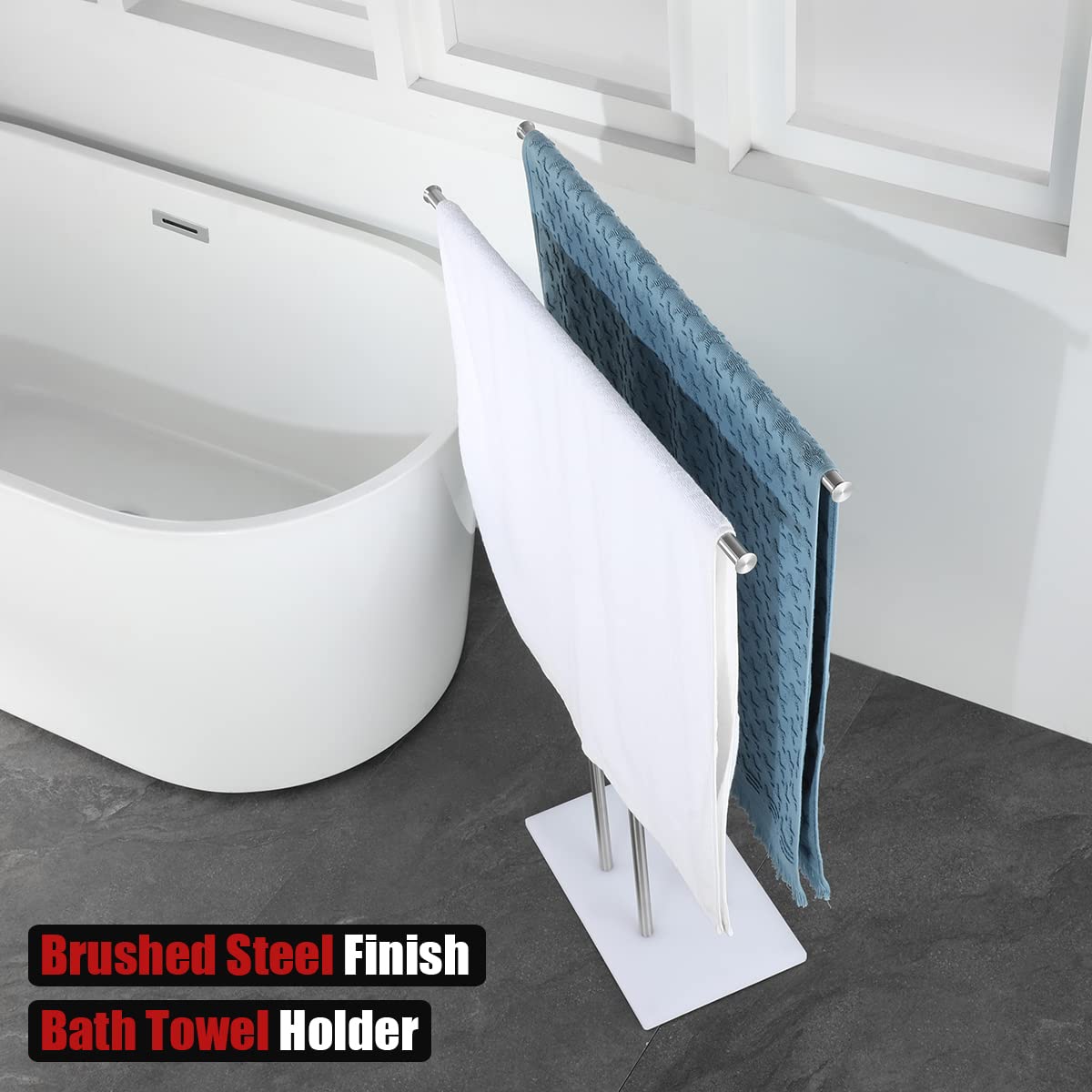JQK Bath Towel Holder Stand Brushed, 30 Inch Free Standing Double Towel Rack Shelf for Bathroom Floor, Brushed Steel, BTH100L30-WN - Image 5