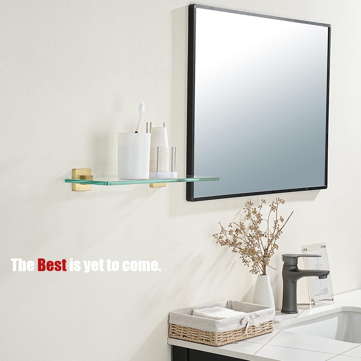 JQK Bathroom Glass Shelf, Floating Tempered Glass Shower Storage 16 by 5 inches, 304 Stainless Steel Brushed Gold Wall Mount, TGS201L16-BG - Image 4