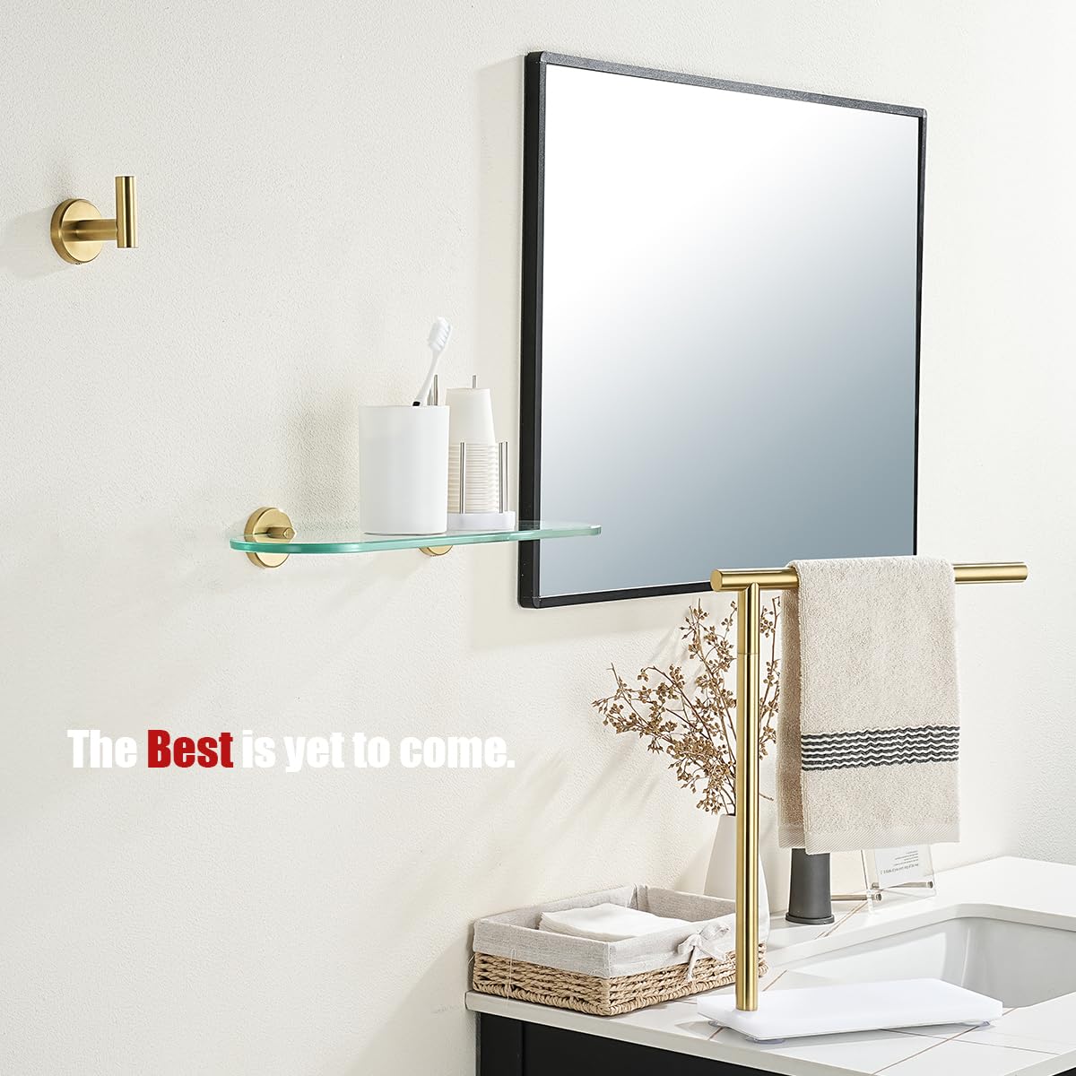 JQK Bathroom Glass Shelf Gold, Tempered Glass Shower Storage 16 by 5 inches, 304 Stainless Steel Brushed Gold Wall Mount, TGS121L16-BG - Image 4