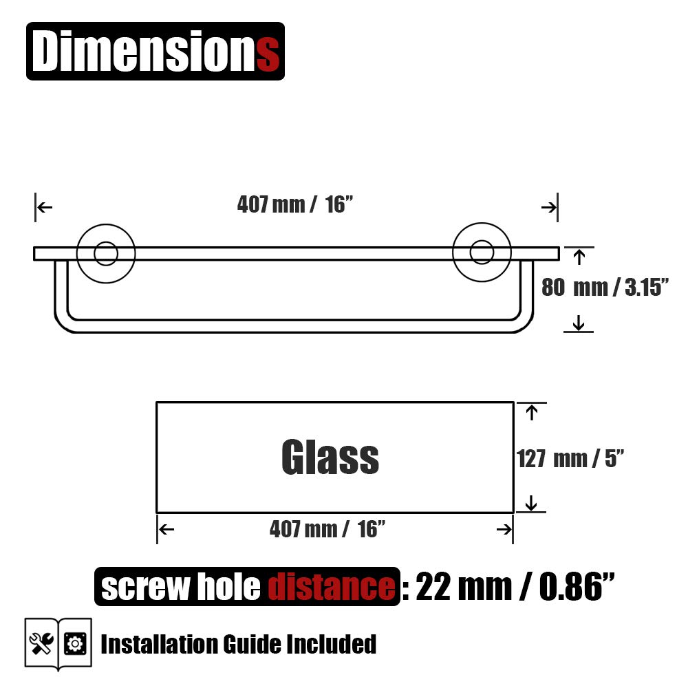 JQK Bathroom Glass Shelf, Shelf with 16 Inch Towel Bar Tempered Glass Shower Storage 16 by 5 inches, 304 Stainless Steel Brushed Gold Wall Mount, TGS100-BG - Image 3