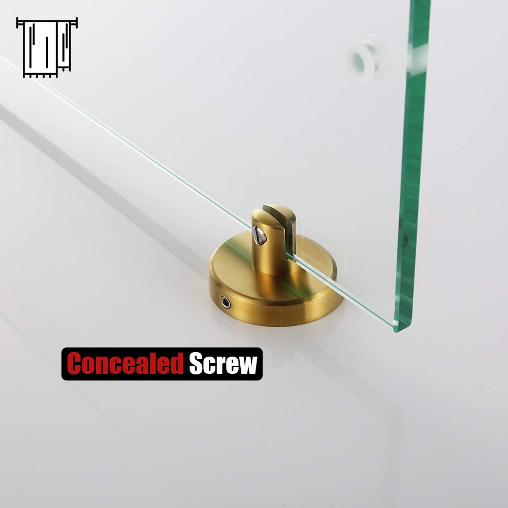 JQK Bathroom Glass Shelf, Shelf with 16 Inch Towel Bar Tempered Glass Shower Storage 16 by 5 inches, 304 Stainless Steel Brushed Gold Wall Mount, TGS100-BG - Image 8