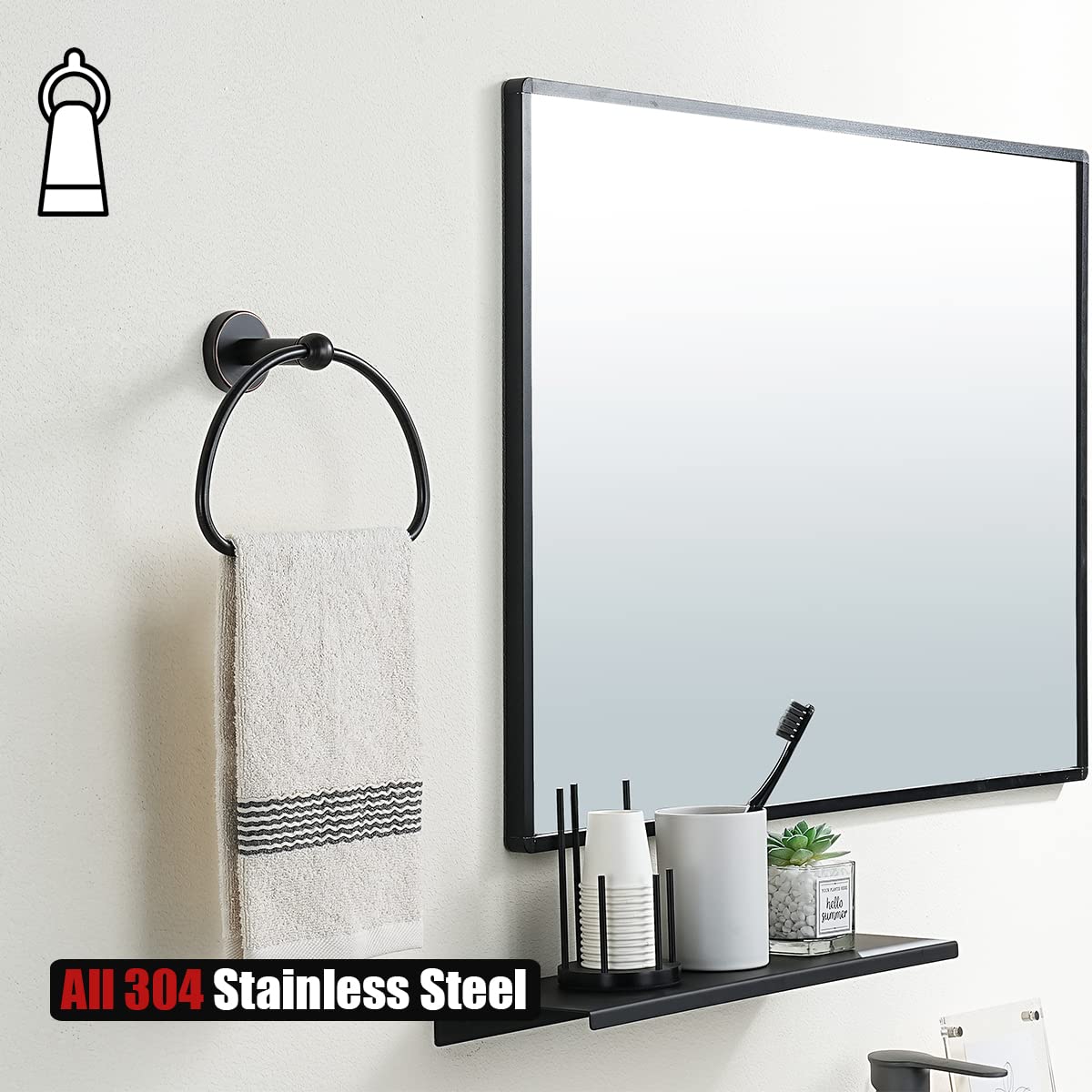JQK Bathroom Hardware Set Oil Rubbed Bronze, 5-Piece Bath Accessories Set ORB Wall Mount includes 24 in Towel Bar, 7 in Towel Ring, Toilet Paper Holder, 2 Towel Hooks, BAS165-ORB - Image 9