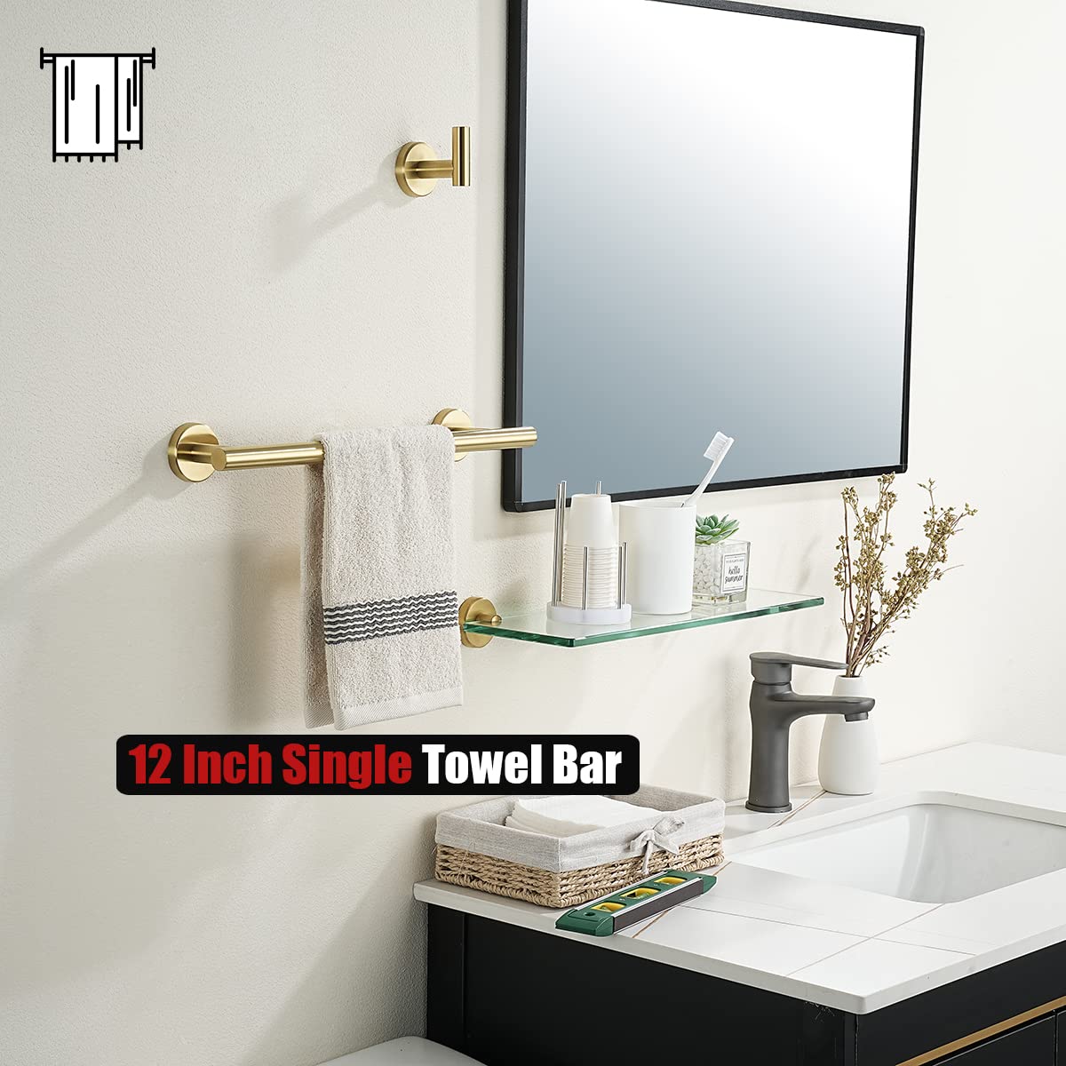 JQK Bathroom Towel Bar, 15 Inch 304 Stainless Steel Thicken 0.8mm Towel Rack, Towel Holder Brushed Gold Wall Mount, Useable Length 12 Inch TB110L12-BG - Image 5