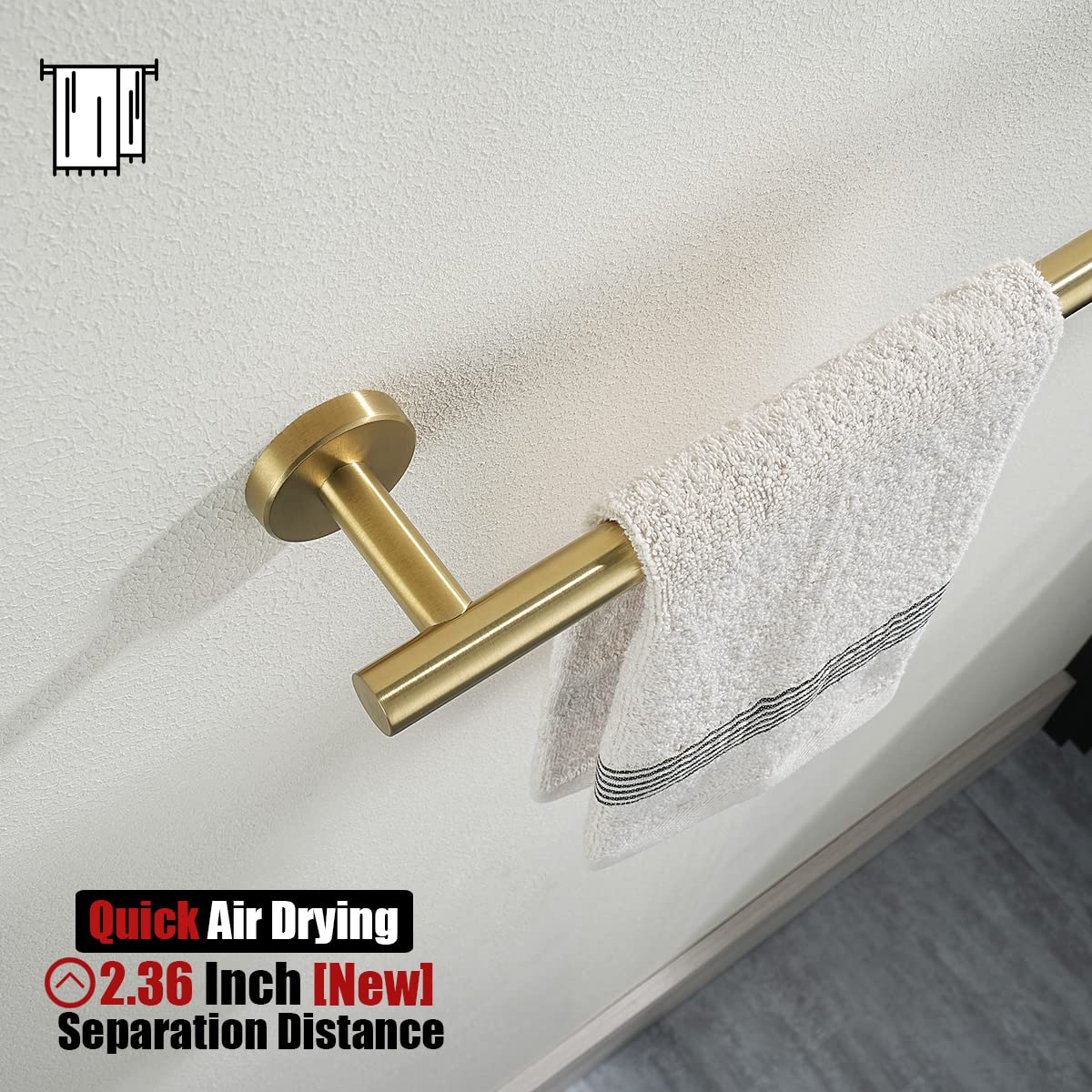 JQK Bathroom Towel Bar, 15 Inch 304 Stainless Steel Thicken 0.8mm Towel Rack, Towel Holder Brushed Gold Wall Mount, Useable Length 12 Inch TB110L12-BG - Image 6