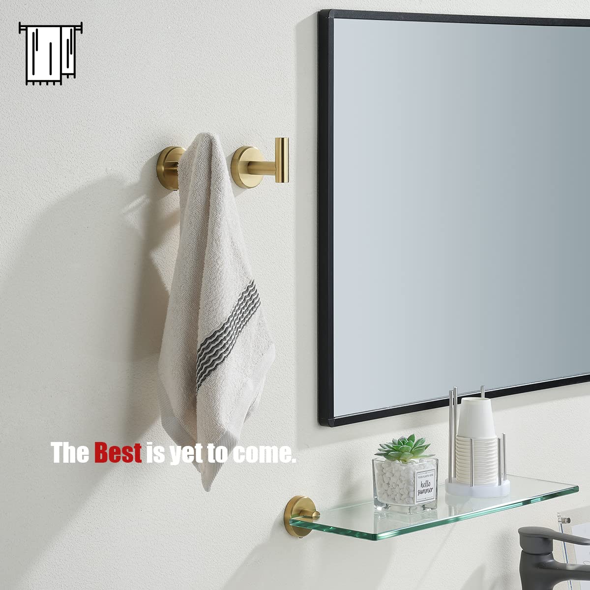 JQK Bathroom Towel Hook Brushed Gold, Brass Coat Robe Clothes Hook for Bathroom Kitchen Garage Wall Mounted (Pack of 2), SUS 304 Stainless Steel 0.8mm, TH100-BG-P2 - Image 3