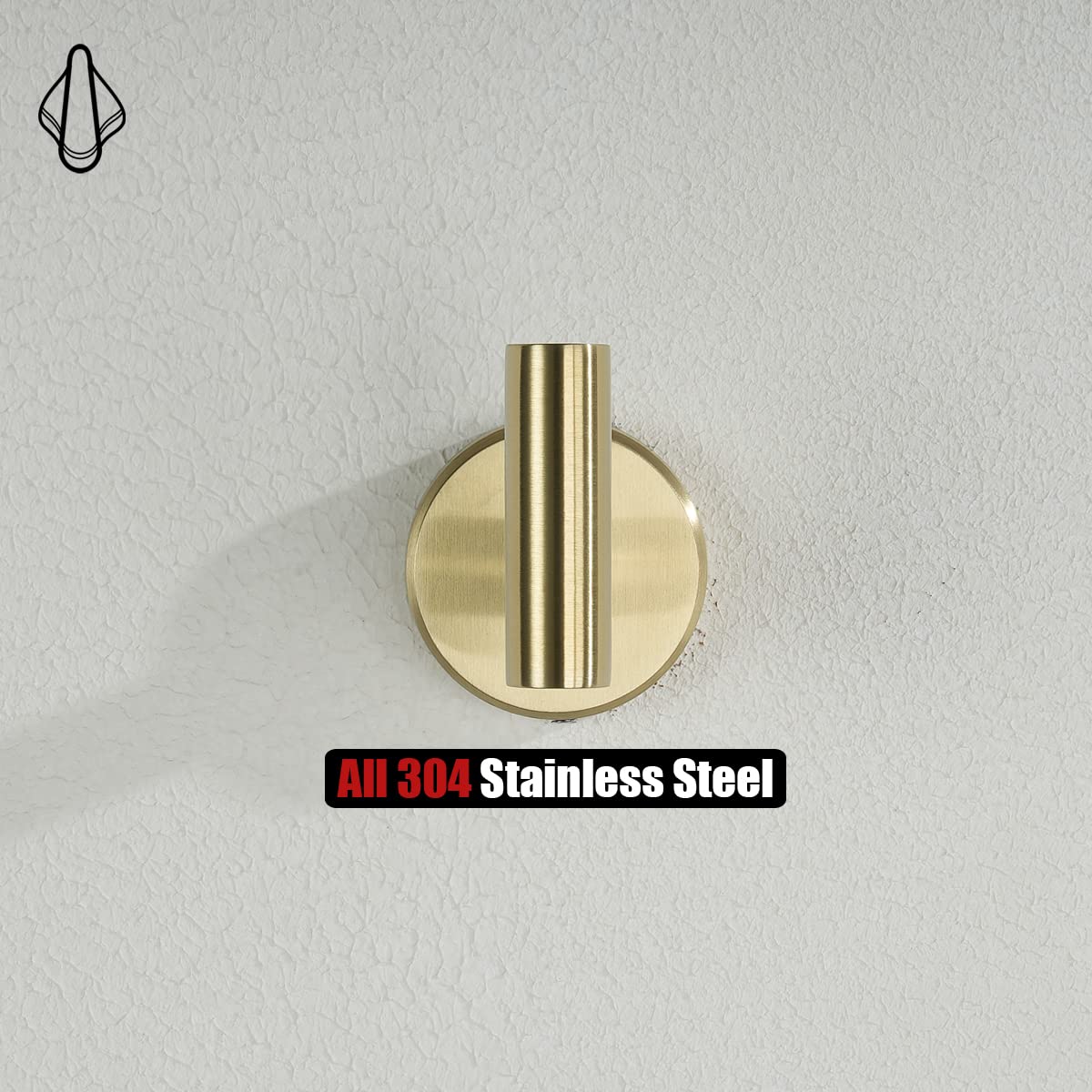 JQK Bathroom Towel Hook Brushed Gold, Brass Coat Robe Clothes Hook for Bathroom Kitchen Garage Wall Mounted (Pack of 2), SUS 304 Stainless Steel 0.8mm, TH100-BG-P2 - Image 5