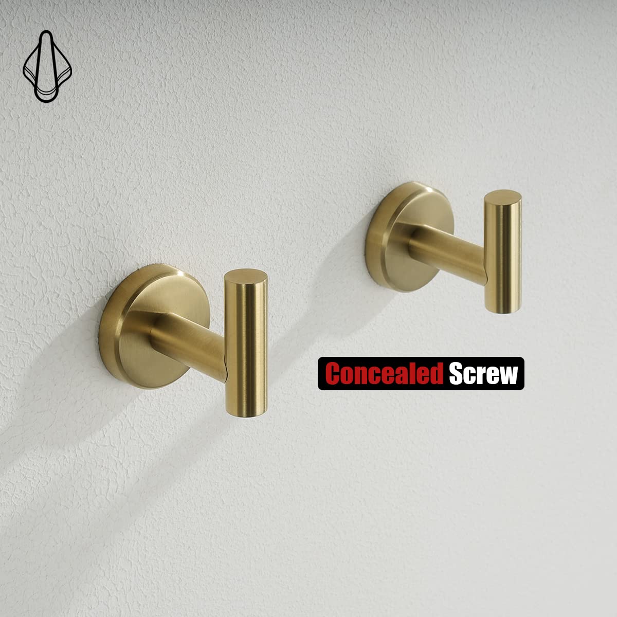 JQK Bathroom Towel Hook Brushed Gold, Brass Coat Robe Clothes Hook for Bathroom Kitchen Garage Wall Mounted (Pack of 2), SUS 304 Stainless Steel 0.8mm, TH100-BG-P2 - Image 7