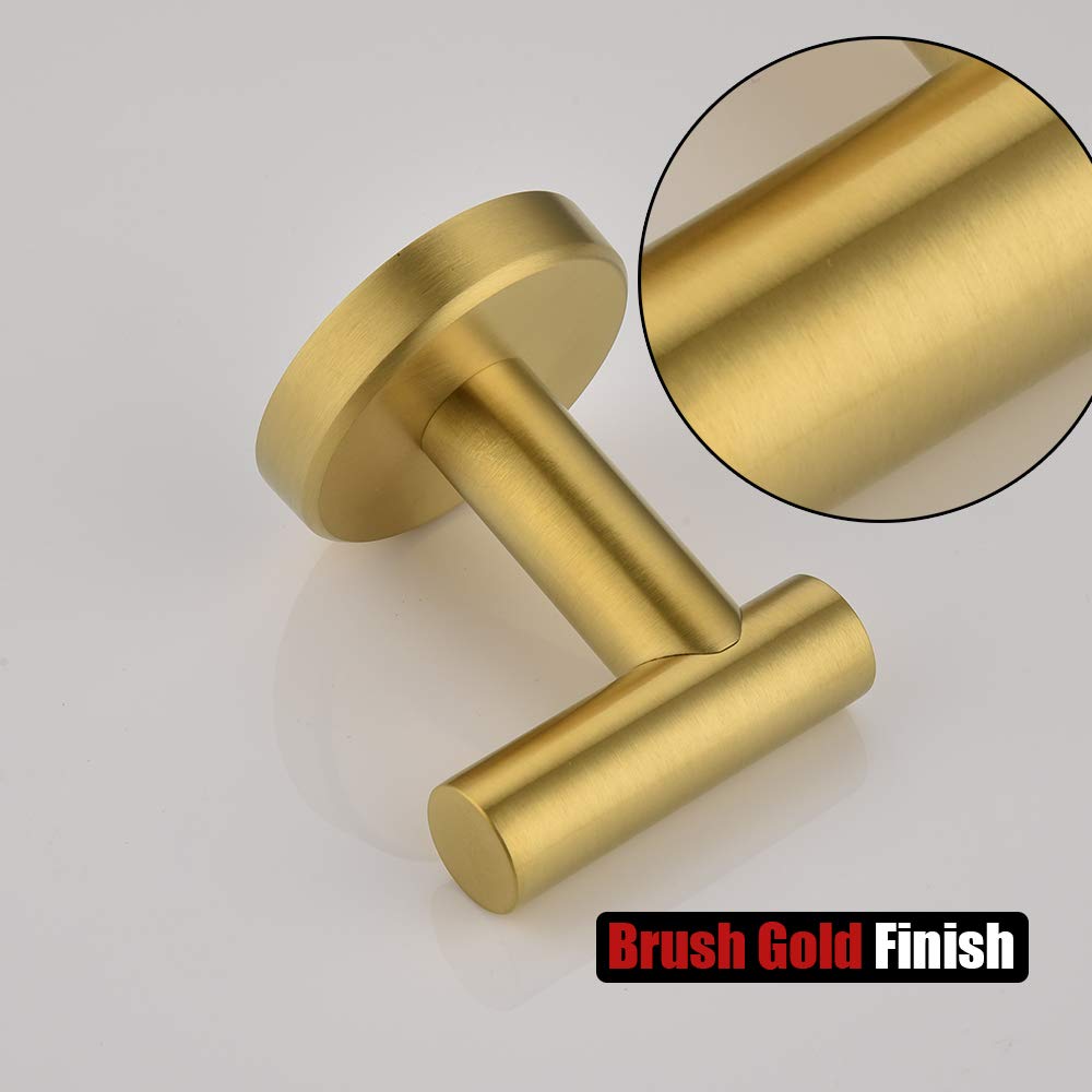 JQK Bathroom Towel Hook Brushed Gold, Brass Coat Robe Clothes Hook for Bathroom Kitchen Garage Wall Mounted (Pack of 2), SUS 304 Stainless Steel 0.8mm, TH100-BG-P2 - Image 8