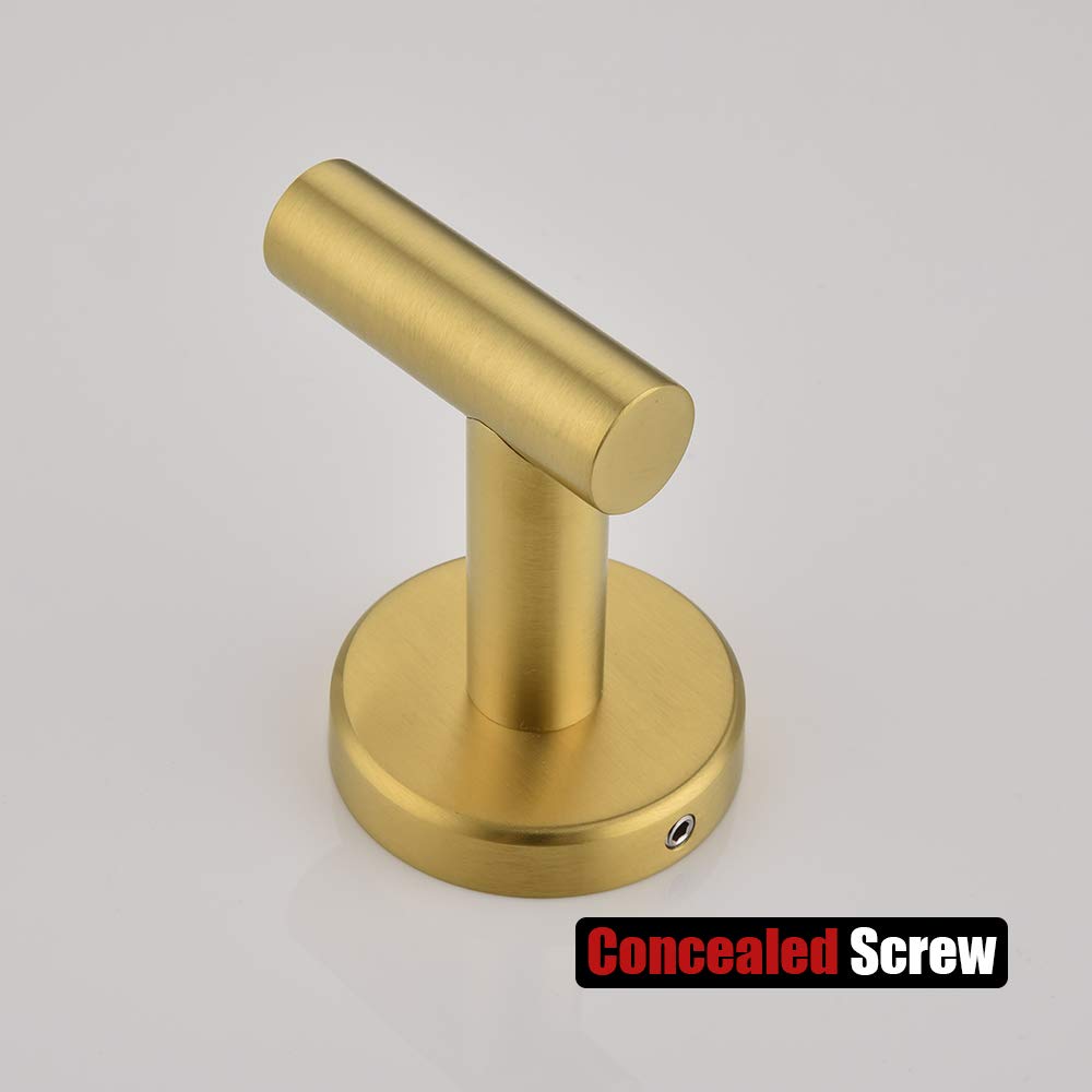 JQK Bathroom Towel Hook Brushed Gold, Brass Coat Robe Clothes Hook for Bathroom Kitchen Garage Wall Mounted (Pack of 2), SUS 304 Stainless Steel 0.8mm, TH100-BG-P2 - Image 9
