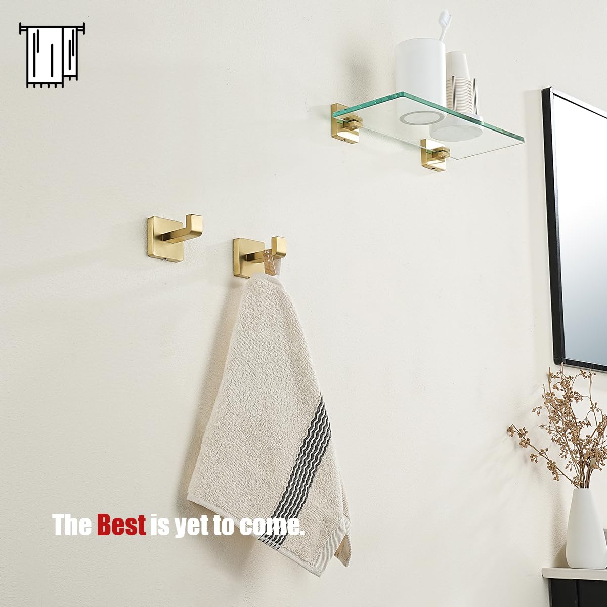 JQK Bathroom Towel Hook Gold, Coat Robe Clothes Bath Wall Hooks for Kitchen Garage SUS 304 Stainless Steel Thick 0.8mm, 2 Pack Brushed Gold, TH250-BG-P2 - Image 3