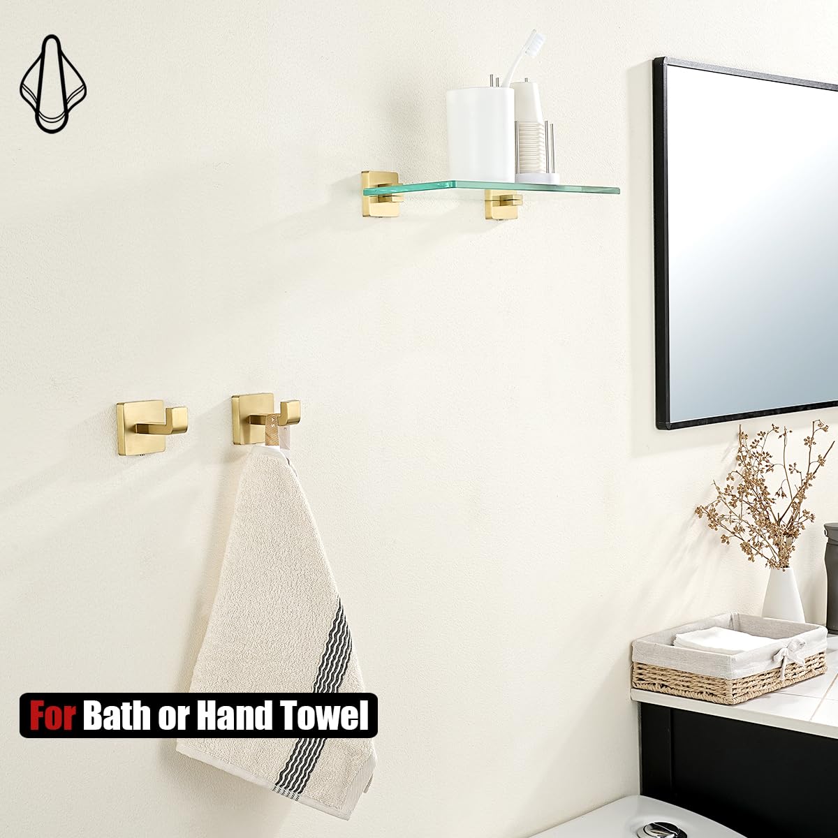 JQK Bathroom Towel Hook Gold, Coat Robe Clothes Bath Wall Hooks for Kitchen Garage SUS 304 Stainless Steel Thick 0.8mm, 2 Pack Brushed Gold, TH250-BG-P2 - Image 6