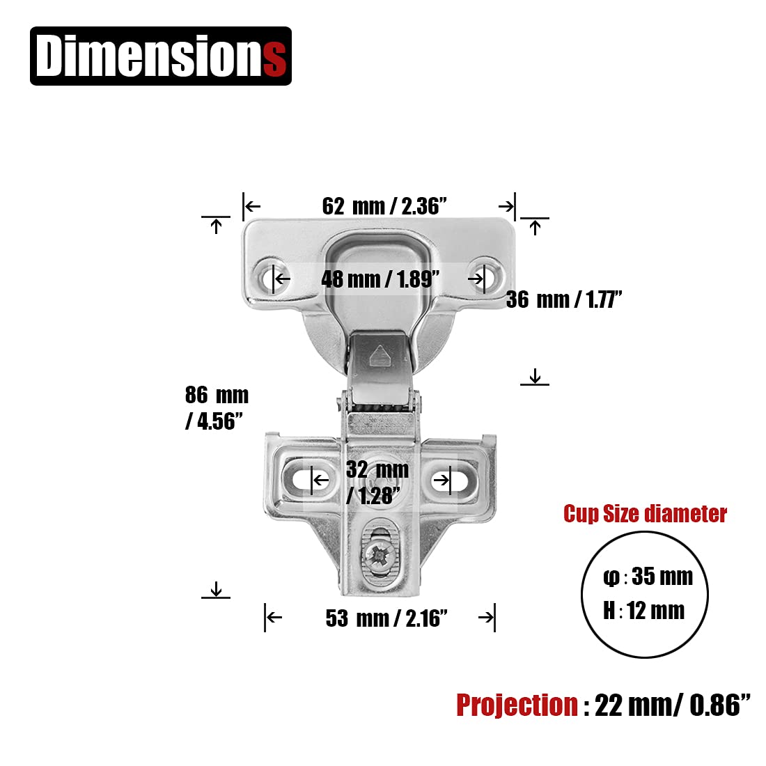JQK Cabinet Door Hinges Soft Closing, 1/2" Partial Overlay Cupboard Door Hinge for Face Frame Cabinets, Metal 10 Pack, CH300-SN-P10 - Image 3
