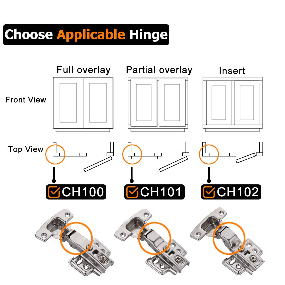 JQK Cabinet Hinges Black, 100 Degree Soft Closing Full Overlay Door Hinge for Frameless Cabinets, Stainless Steel Matte Black Finish, 4 Pack, CH100-PB-P4 - Image 3