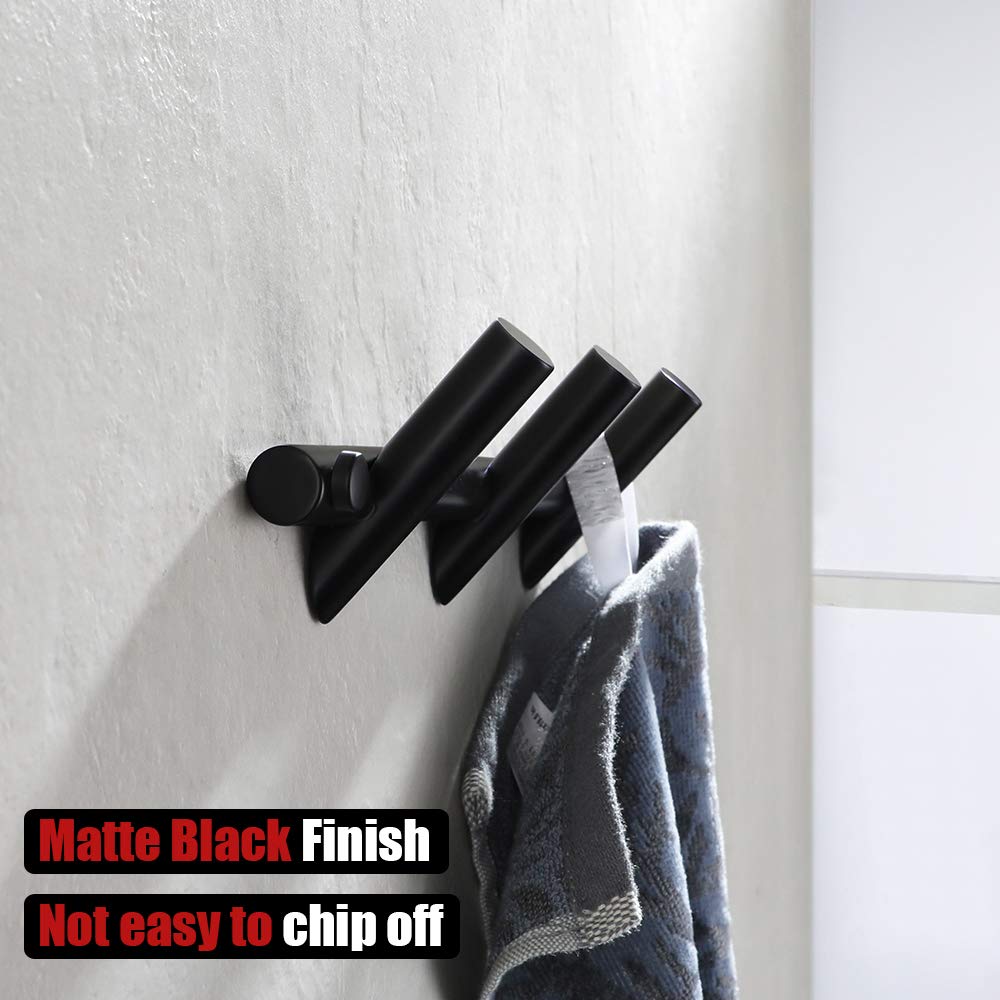 JQK Coat Hook Wall Mounted, Matte Black 3 Hooks Rack Rail for Entryway Bathroom Closet Room, 304 Stainless Steel, CHR103-PB - Image 3