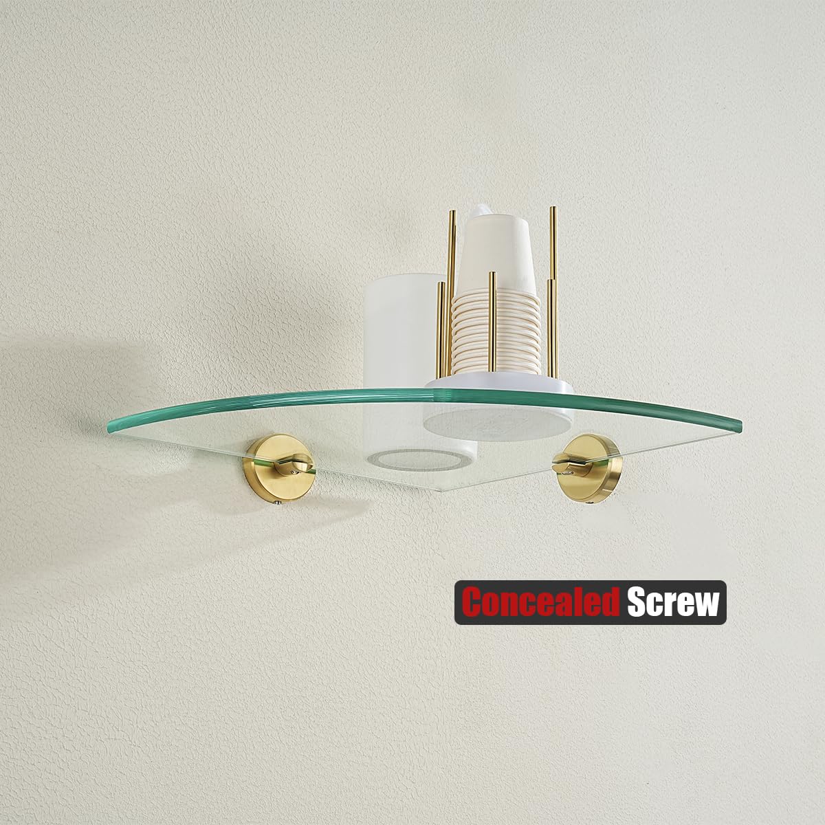 JQK Corner Glass Shelf, Brushed Gold Bathroom 304 Stainless Steel Shower Triangle Floating Wall Shelf, 10 x 10 Tempered Glass, 2 Pack TGS190L10-BG-P2 - Image 3