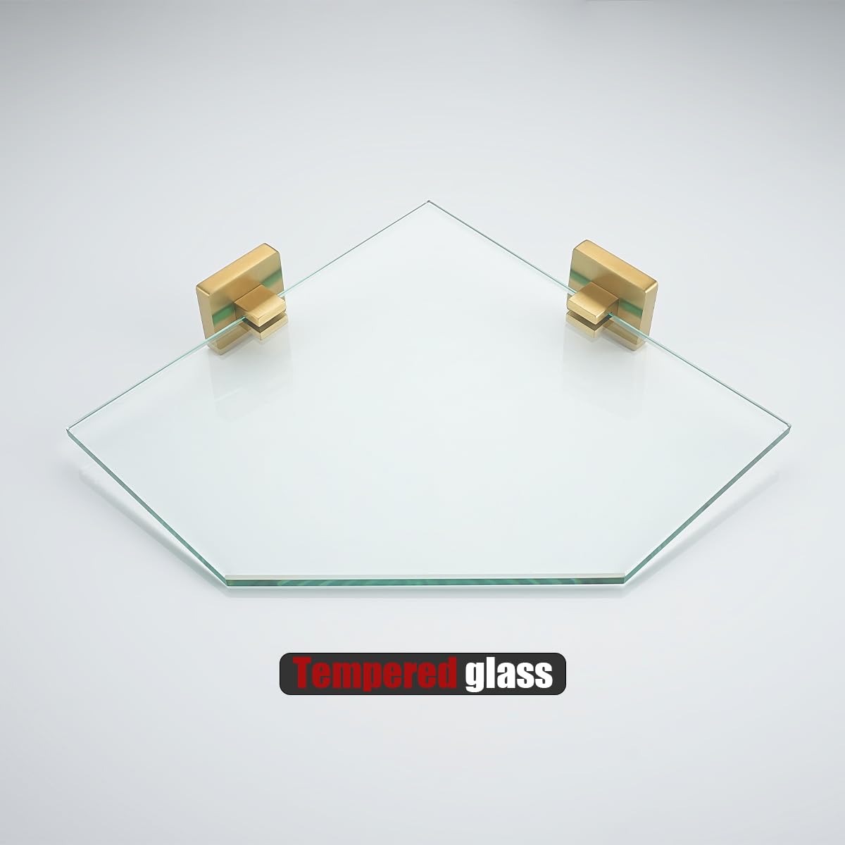 JQK Corner Glass Shelf, Brushed Gold Bathroom 304 Stainless Steel Shower Triangle Floating Wall Shelf, 10 x 10 Tempered Glass, 2 Pack TGS290L10-BG-P2 - Image 7