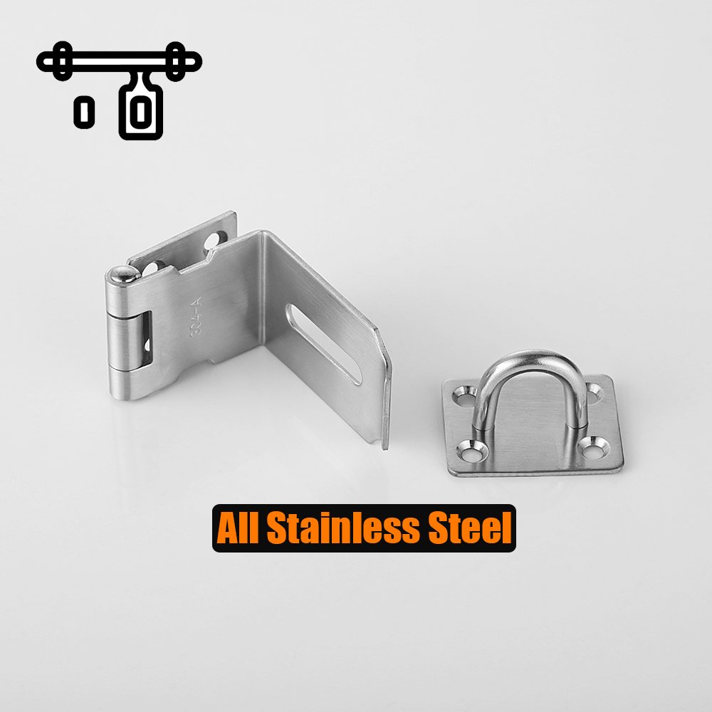 JQK Door Hasp Latch 90 Degree, Stainless Steel Safety Angle Locking Latch for Push/Sliding/Barn Door, 1.5mm Thickness Satin Nickel, 4 Inch - Image 4