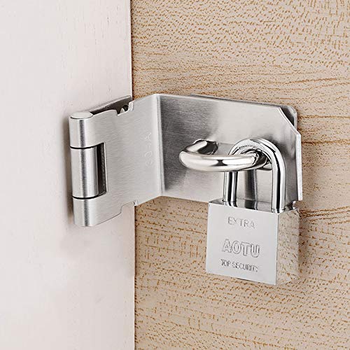 JQK Door Hasp Latch 90 Degree, Stainless Steel Safety Angle Locking Latch for Push/Sliding/Barn Door, 1.5mm Thickness Satin Nickel, 4 Inch - Image 6