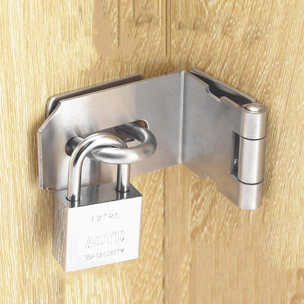 JQK Door Hasp Latch 90 Degree, Stainless Steel Safety Angle Locking Latch for Push/Sliding/Barn Door, 1.5mm Thickness Satin Nickel, 4 Inch - Image 7