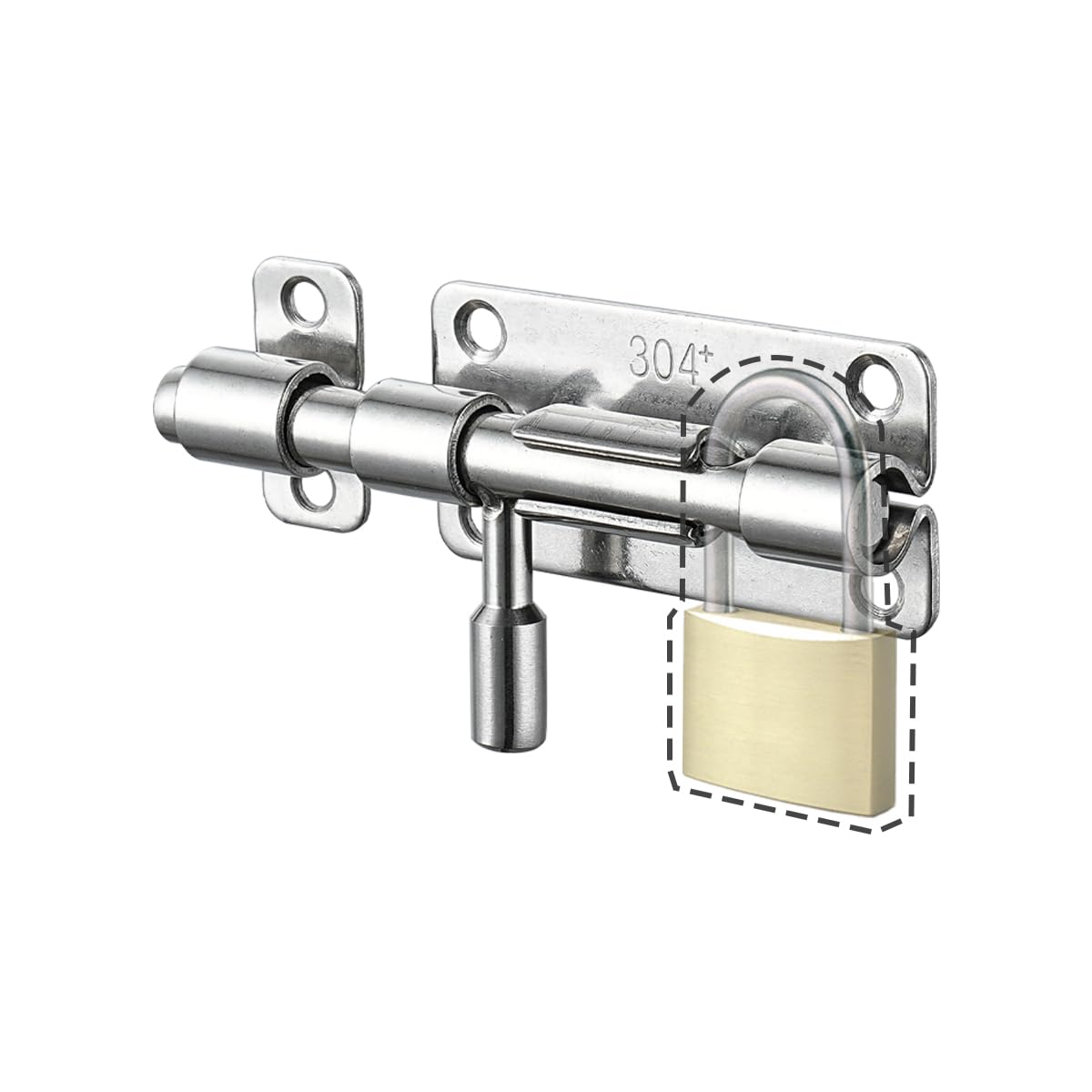 JQK Door Latch Lock Barrel Bolt 4 Inch, 304 Stainless Steel Slide Gate Latches Security Thickened 1.4mm with Padlock Hole, Silver, 2 Pack HBB120-P2 - Image 7