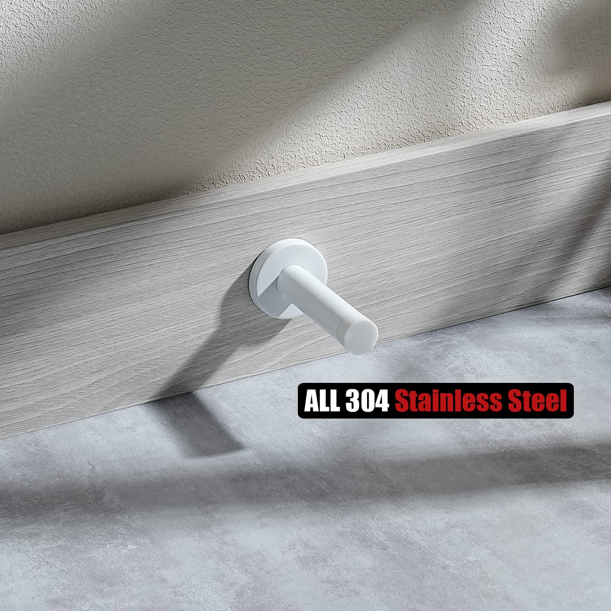 JQK Door Stopper White, 304 Stainless Steel Thicken 1mm Sound Dampening Door Stop Bumper Wall Protetor 2 Pack, DSB5-WH-P2 - Image 5