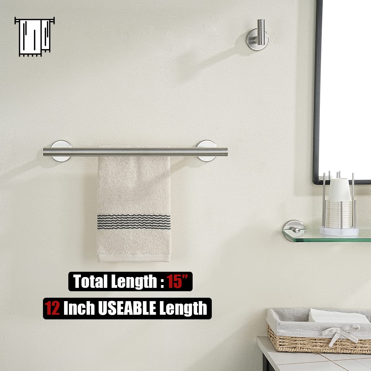 JQK Double Towel Bar, 15 Inch 304 Stainless Steel Thicken 0.8mm Towel Rack Holder for Bathroom Washcloths and Hand Towels, Brushed Wall Mount, Useable Length 12 Inch, TB100L12-BN - Image 3