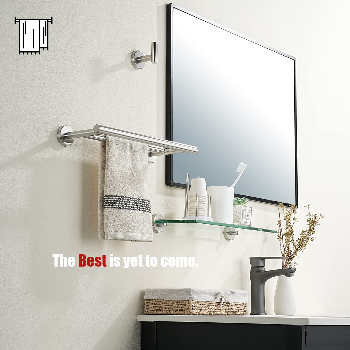JQK Double Towel Bar, 15 Inch 304 Stainless Steel Thicken 0.8mm Towel Rack Holder for Bathroom Washcloths and Hand Towels, Brushed Wall Mount, Useable Length 12 Inch, TB100L12-BN - Image 4