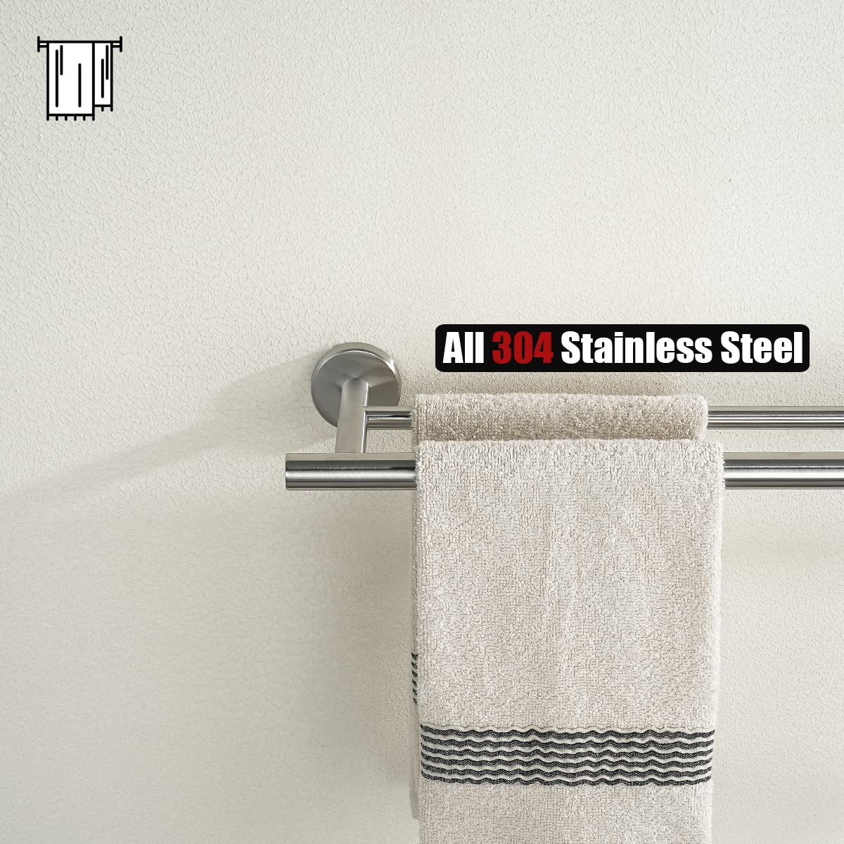 JQK Double Towel Bar, 15 Inch 304 Stainless Steel Thicken 0.8mm Towel Rack Holder for Bathroom Washcloths and Hand Towels, Brushed Wall Mount, Useable Length 12 Inch, TB100L12-BN - Image 7
