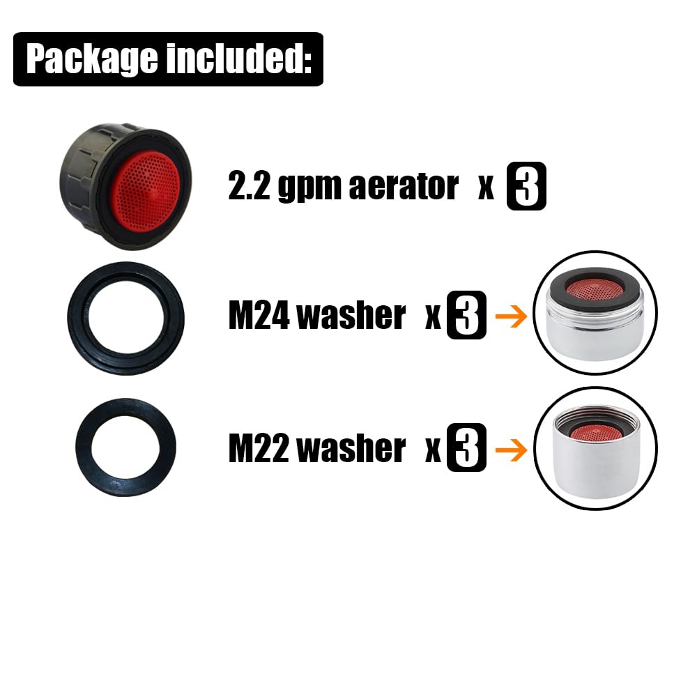 JQK Faucet Areator, 2.2 GPM Flow Retrictor Insert Faucet Aerators Replacement Parts Bathroom 3 Pack, FA2-P3 - Image 3