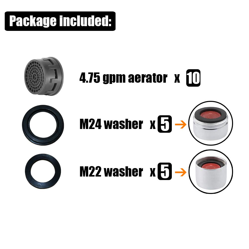 JQK Faucet Areator, 4.75 GPM Insert Aerators 10 Pack Replacement Parts Only Work for Bathroom Sink Faucets, FAG-P10 - Image 3