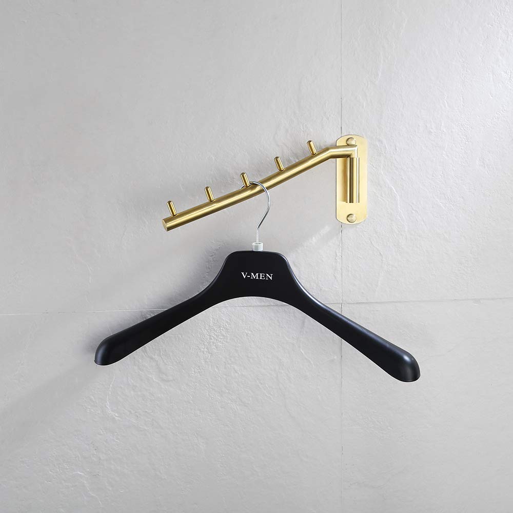 JQK Folding Clothes Hanger Rack, Stainless Steel Swing Arm Hook Holder, Clothing Hanging System Drying Closet Storage Organizer Brushed Gold Wall Mount, SHR100-BG - Image 4