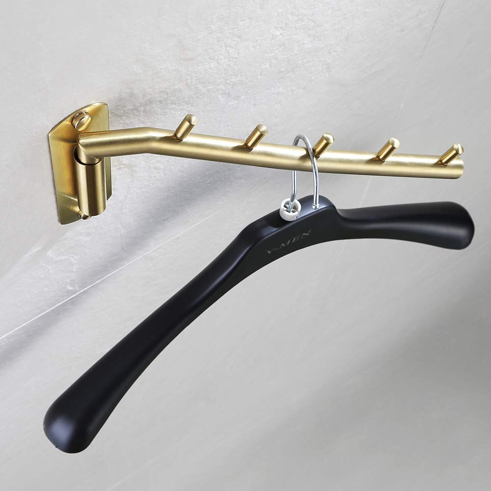 JQK Folding Clothes Hanger Rack, Stainless Steel Swing Arm Hook Holder, Clothing Hanging System Drying Closet Storage Organizer Brushed Gold Wall Mount, SHR100-BG - Image 5