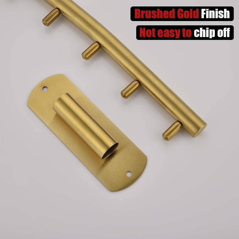 JQK Folding Clothes Hanger Rack, Stainless Steel Swing Arm Hook Holder, Clothing Hanging System Drying Closet Storage Organizer Brushed Gold Wall Mount, SHR100-BG - Image 7