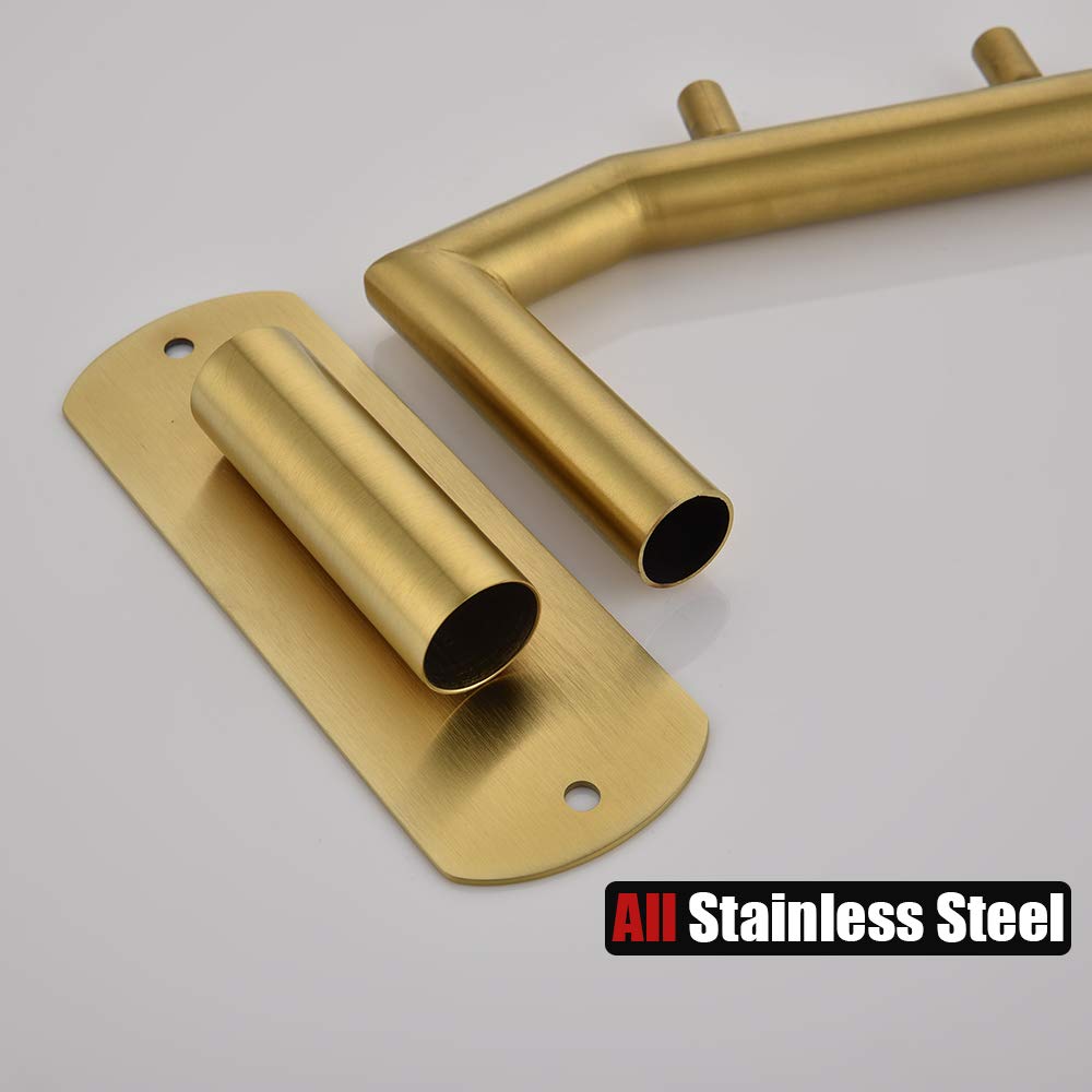 JQK Folding Clothes Hanger Rack, Stainless Steel Swing Arm Hook Holder, Clothing Hanging System Drying Closet Storage Organizer Brushed Gold Wall Mount, SHR100-BG - Image 8