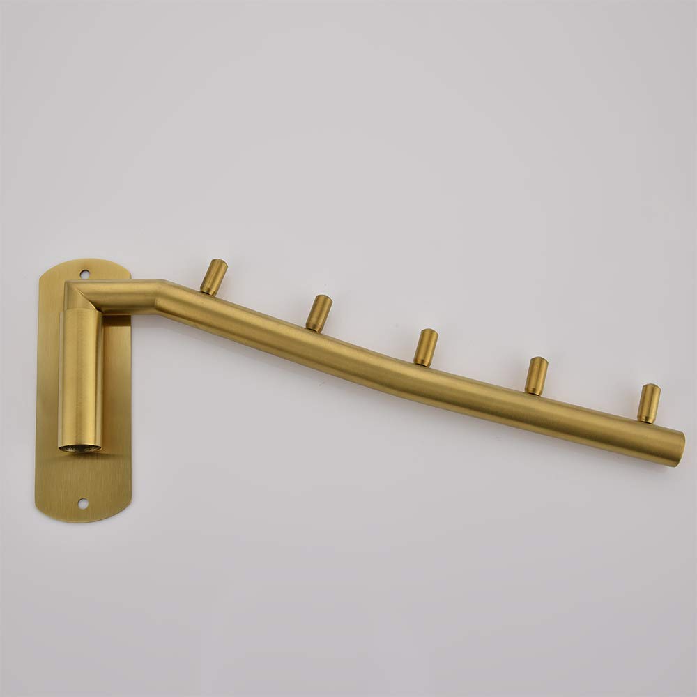 JQK Folding Clothes Hanger Rack, Stainless Steel Swing Arm Hook Holder, Clothing Hanging System Drying Closet Storage Organizer Brushed Gold Wall Mount, SHR100-BG - Image 9