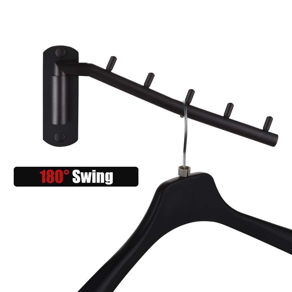 JQK Folding Clothes Hanger Rack, Stainless Steel Swing Arm Hook Holder, Clothing Hanging System Drying Closet Storage Organizer Matte Black Wall Mount, SHR100-PB - Image 3