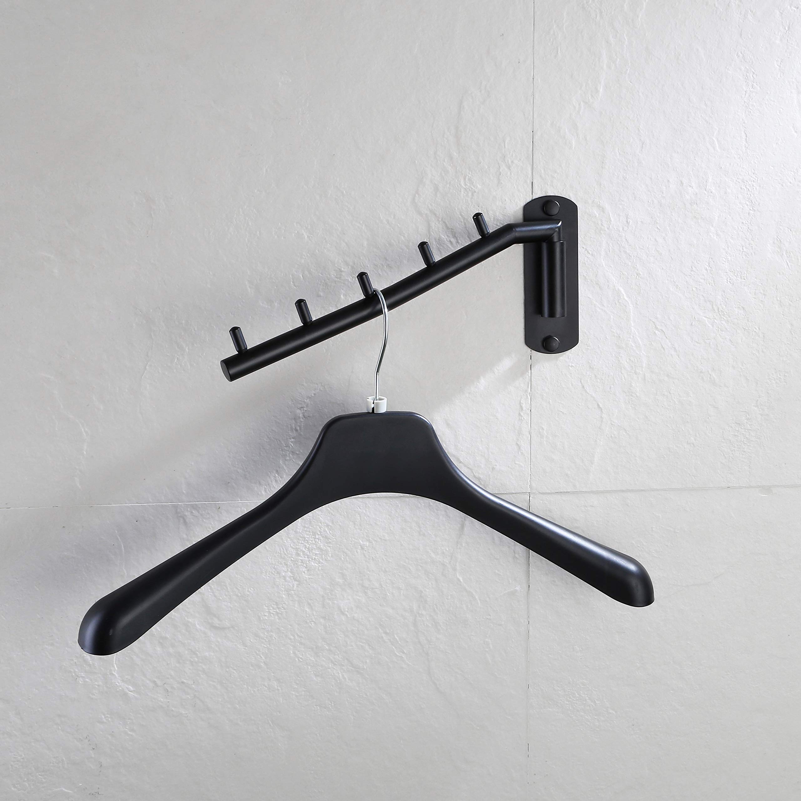 JQK Folding Clothes Hanger Rack, Stainless Steel Swing Arm Hook Holder, Clothing Hanging System Drying Closet Storage Organizer Matte Black Wall Mount, SHR100-PB - Image 4