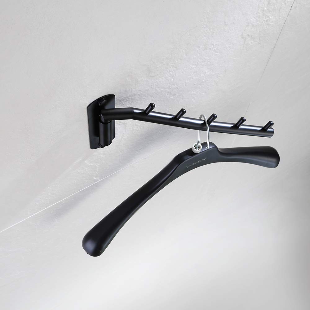 JQK Folding Clothes Hanger Rack, Stainless Steel Swing Arm Hook Holder, Clothing Hanging System Drying Closet Storage Organizer Matte Black Wall Mount, SHR100-PB - Image 5