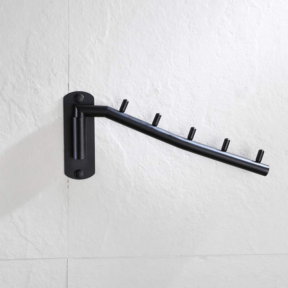 JQK Folding Clothes Hanger Rack, Stainless Steel Swing Arm Hook Holder, Clothing Hanging System Drying Closet Storage Organizer Matte Black Wall Mount, SHR100-PB - Image 6