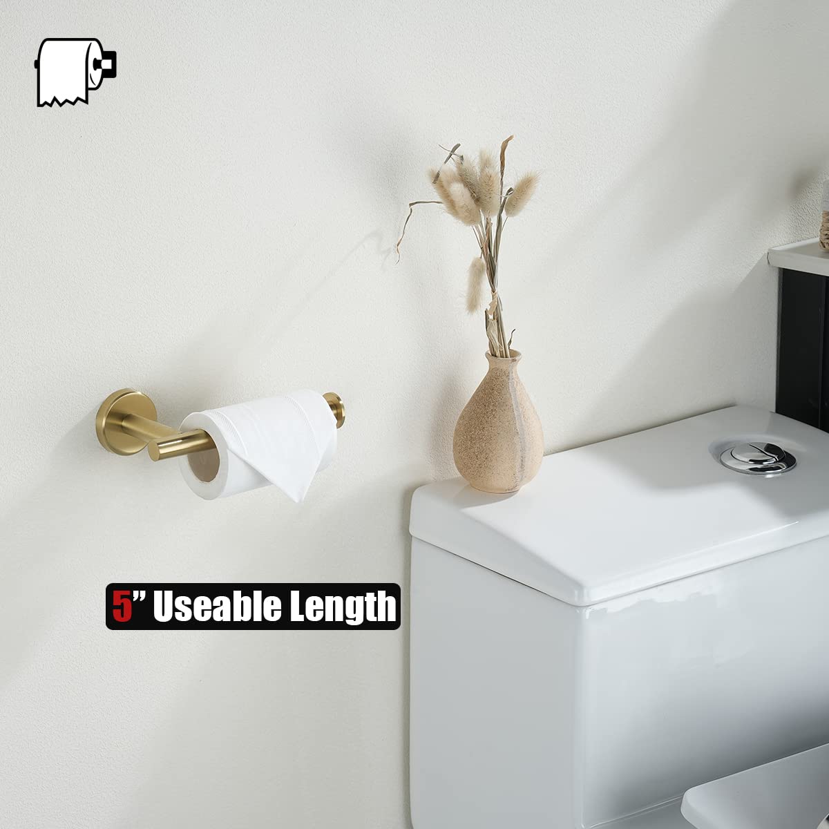 JQK Gold Toilet Paper Holder, 5 Inch Tissue Paper Dispenser, 304 Stainless Steel Thick 0.8mm Wall Mount, Brushed Brass, TPH120-BG - Image 4