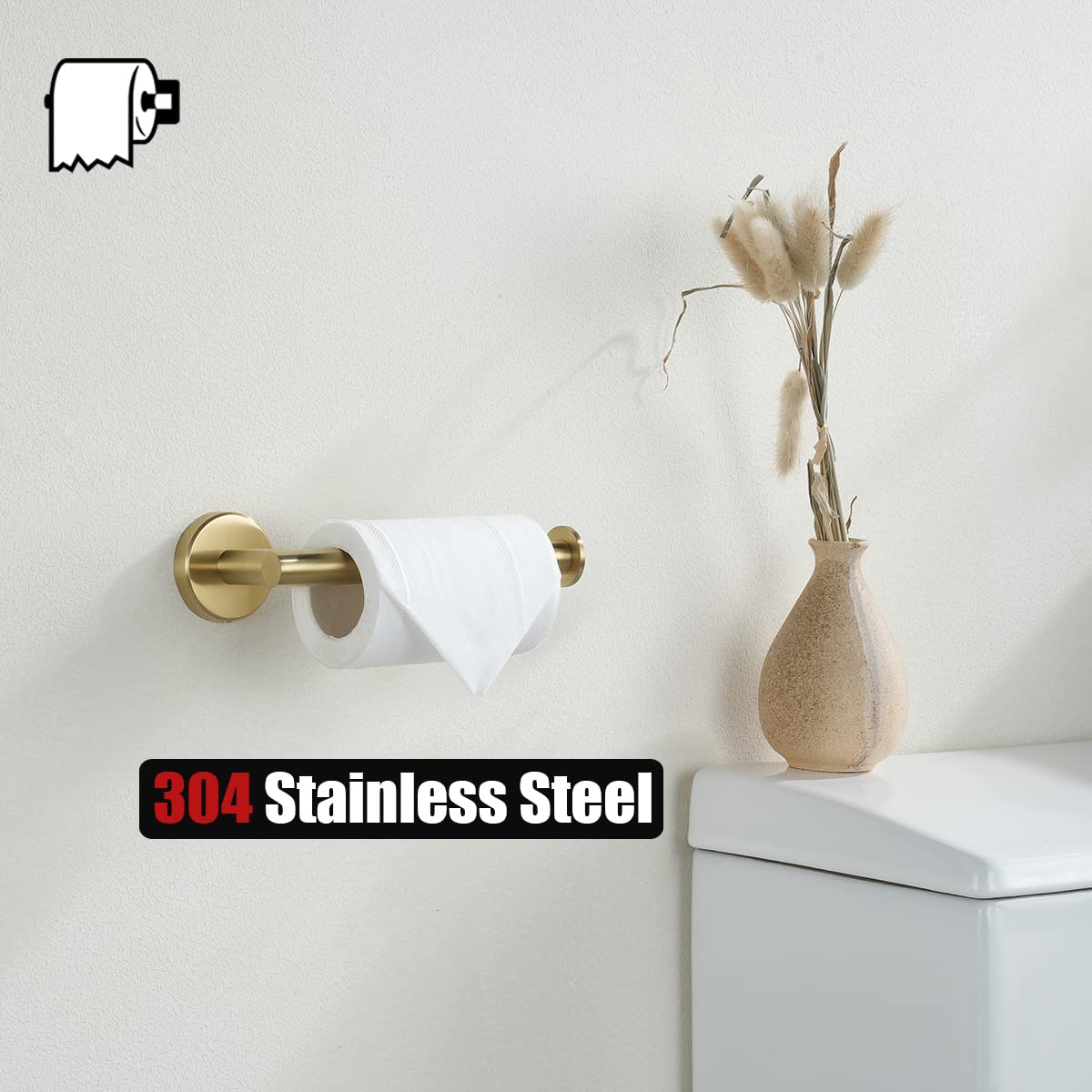 JQK Gold Toilet Paper Holder, 5 Inch Tissue Paper Dispenser, 304 Stainless Steel Thick 0.8mm Wall Mount, Brushed Brass, TPH120-BG - Image 5