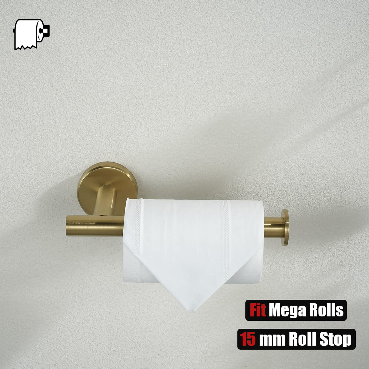JQK Gold Toilet Paper Holder, 5 Inch Tissue Paper Dispenser, 304 Stainless Steel Thick 0.8mm Wall Mount, Brushed Brass, TPH120-BG - Image 7