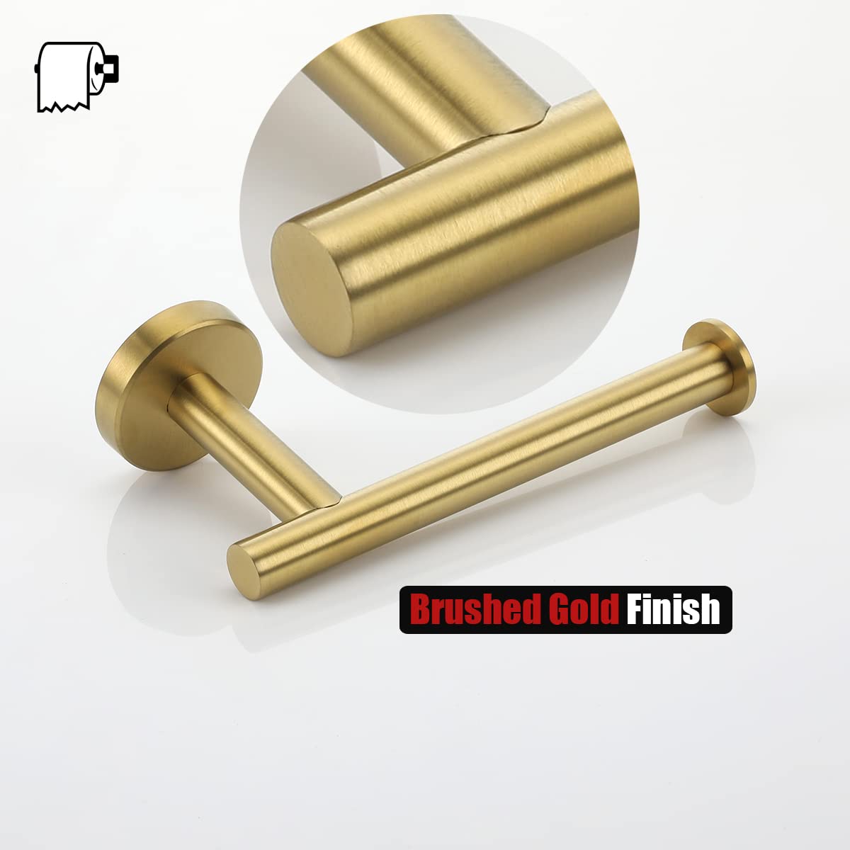 JQK Gold Toilet Paper Holder, 5 Inch Tissue Paper Dispenser, 304 Stainless Steel Thick 0.8mm Wall Mount, Brushed Brass, TPH120-BG - Image 8