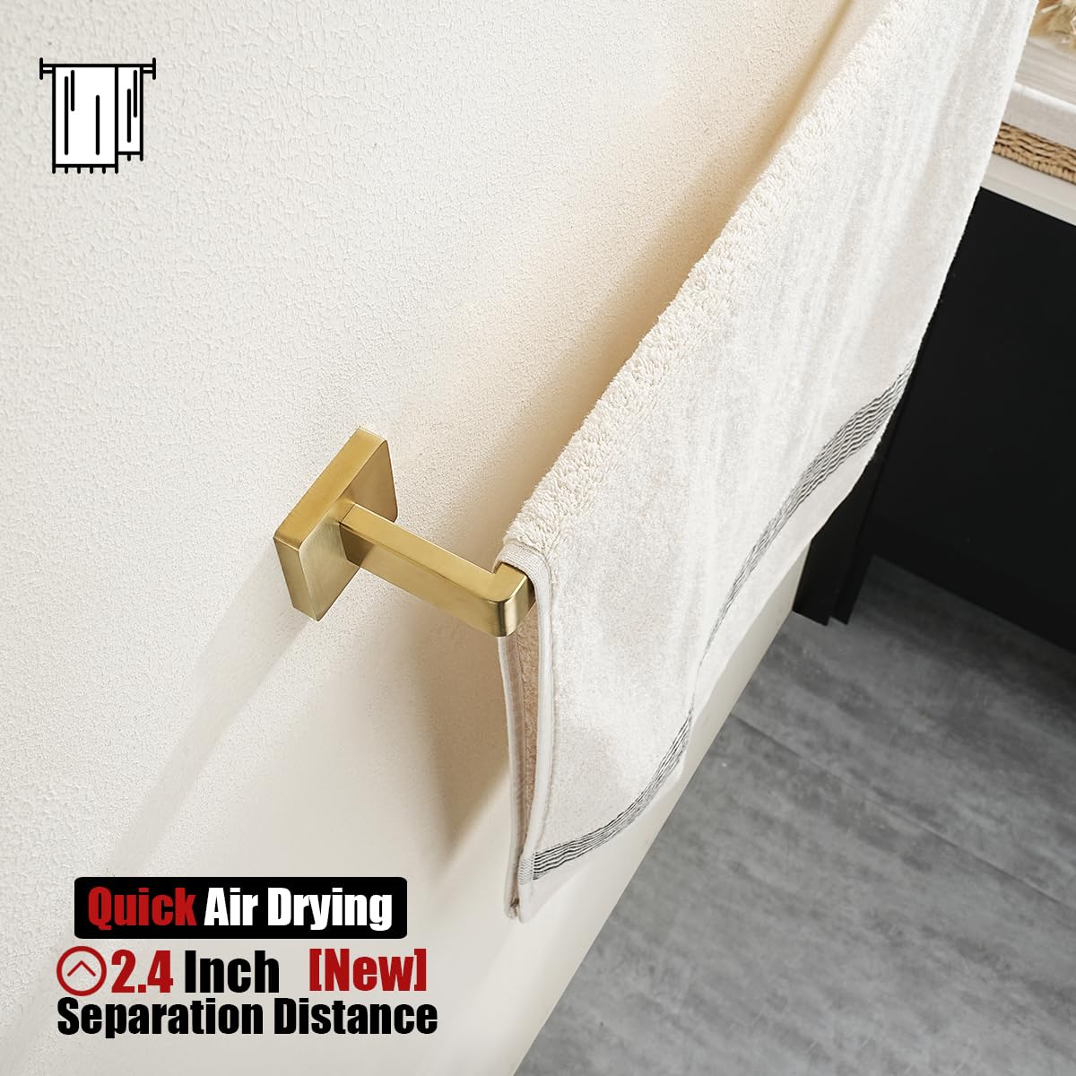 JQK Gold Towel Bar, Rounded Edges 26.41 Inch Towel Rack, 304 Stainless Steel Bathroom Wall Mount, Useable Length 24 Inch, TB250L24-BG - Image 3